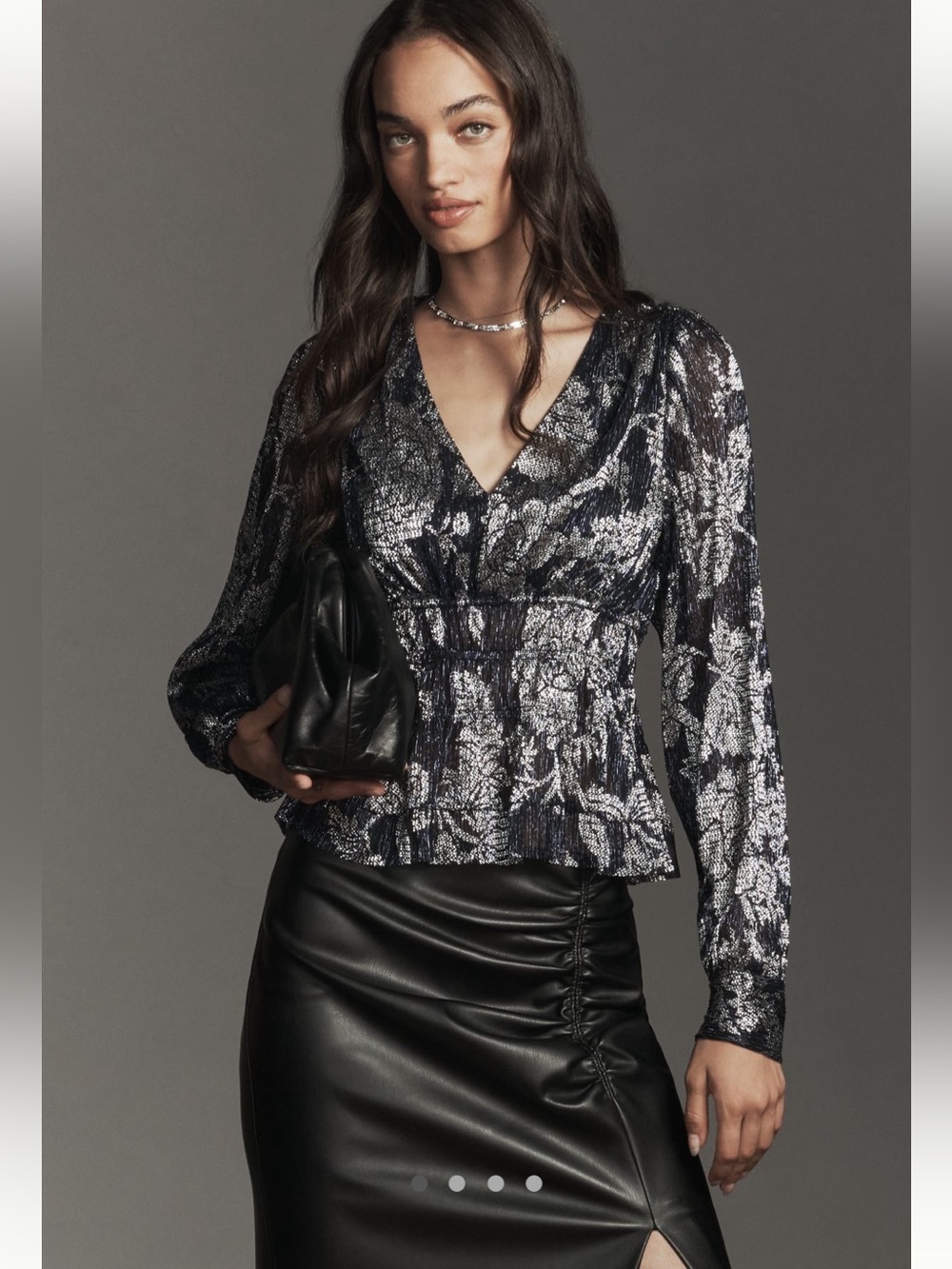 Anthropologie Metallic Smocked Floral Long Sleeve Blouse NWT
